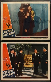 4w969 SHE GETS HER MAN 2 LCs 1945 great images of cop Leon Errol, Joan Davis, Vivian Austin!