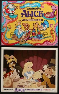 4w043 ALICE IN WONDERLAND 8 LCs R1974 Disney cartoon classic, psychedelic art on the title card!