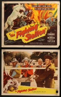 4w173 FIGHTING STALLION 8 LCs 1950 cool wild horse TC fight artwork, the screen explodes into flame!