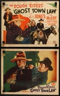 4w195 GHOST TOWN LAW 8 LCs 1942 great image of Buck Jones fighting bad guy Charles King!