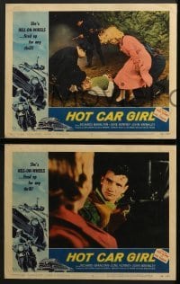 4w217 HOT CAR GIRL 8 LCs 1958 she's Hell-on-wheels, fired up for any thrill, cool images!