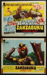 4w501 ZANZABUKU 8 LCs 1956 Dangerous Safari, cool images of African natives & wildlife!