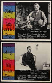 4w502 ZELIG 8 int'l LCs 1983 wacky Woody Allen in the title role, fantasy mockumentary, Mia Farrow!
