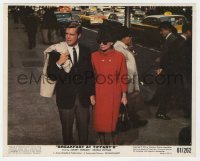 4x081 BREAKFAST AT TIFFANY'S color 8x10 still 1961 Audrey Hepburn & Peppard holding hands on street!