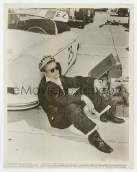 4x500 JAMES DEAN STORY 8x10.25 still 1957 he's sitting by his Porsche racing car & smoking!