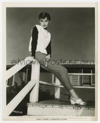 4x839 SABRINA deluxe 8x10 still 1954 full-length c/u of sexy Audrey Hepburn on deck railing!
