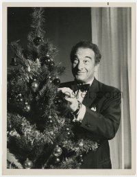 4x990 WORLD OF CHRISTMAS TV 7x9.25 still 1968 host Victor Borge adds a final decoration to the tree!
