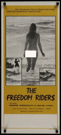 4y012 FREEDOM RIDERS Aust daybill 1972 completely naked Aussie surfer girl, yellow border design!
