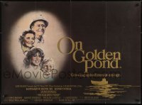 4y456 ON GOLDEN POND British quad 1981 art of Katharine Hepburn, Henry Fonda & Fonda by deMar!