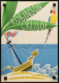 4y138 ROBINSON CRUSOE Czech 11x16 1972 wild art of Robinson Crusoe's beached vessel by Richter!