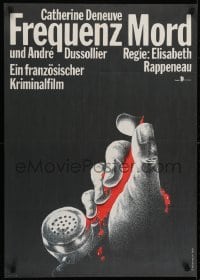 4y166 FREQUENT DEATH East German 23x32 1990 cool art of bloody hand on phone by D. Heidenreich!