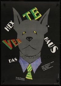 4y174 LA CASA STREGATA East German 23x32 1984 cool art of dog surrounded by title by Handschick!