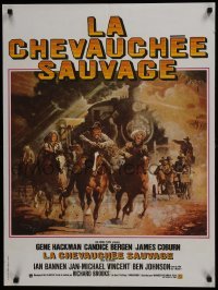 4y596 BITE THE BULLET French 24x32 1975 cool western art of horses outracing train by Tom Jung!
