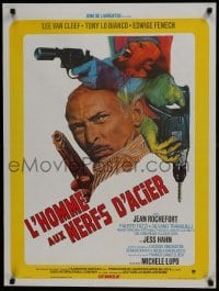 4y623 MEAN FRANK & CRAZY TONY French 24x32 1975 cool art of BAD Lee Van Cleef with gun & drill!