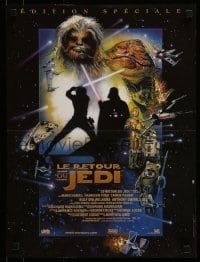 4y695 RETURN OF THE JEDI French 16x21 R1997 George Lucas classic, cool montage art by Drew Struzan!