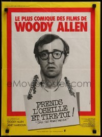 4y707 TAKE THE MONEY & RUN French 16x21 R1970s wacky Woody Allen mug shot in classic mockumentary!