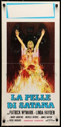 4y929 BLOOD ON SATAN'S CLAW Italian locandina 1971 Piovano art of sexy girl, demon and flames!