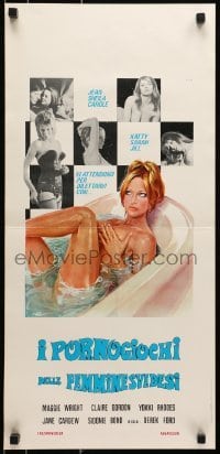 4y984 SUBURBAN WIVES Italian locandina 1973 great different Casaro art of naked women in bath!