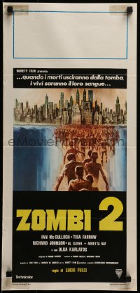 4y996 ZOMBIE Italian locandina 1979 Lucio Fulci, art of zombie horde heading to New York City!