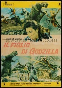4y919 SON OF GODZILLA Italian 26x37 pbusta 1969 Kaijuto no Kessen: Gojira no Musuko, monsters!