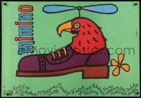 4y789 MIMINO Polish 27x39 1978 weird Jerzy Flisak art of bird in flying shoe w/propellers!