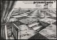 4y806 PRZEMIJANIE Polish 27x39 1983 really cool Janusz Oblucki art of chessboard landscape!