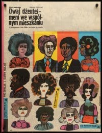 4y718 TWO GENTLEMEN SHARING Polish 23x30 1971 interracial romance, colorful Stachurski art of people!