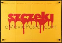 4y716 JAWS Polish 19x27 1976 wild title bloody title art, Steven Spielberg's classic!