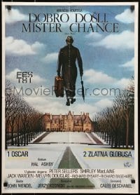 4y252 BEING THERE Yugoslavian 20x28 1981 art of Peter Sellers walking into the sky, Mister Chance!