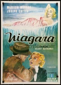 4y284 NIAGARA Yugoslavian 19x26 R1980s artwork of gigantic sexy Marilyn Monroe on famous waterfall!