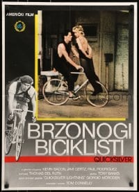 4y290 QUICKSILVER Yugoslavian 20x28 1986 cool image of Kevin Bacon riding bicycle, sexy blonde!