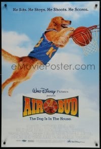 4z061 AIR BUD DS 1sh 1997 great image of the Walt Disney basketball playing dog slam dunking!