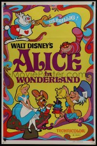 4z066 ALICE IN WONDERLAND 1sh R1974 Walt Disney, Lewis Carroll classic, cool psychedelic art!