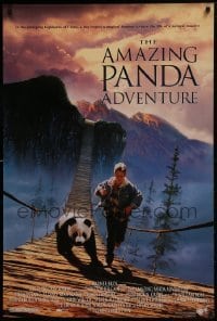 4z074 AMAZING PANDA ADVENTURE DS 1sh 1995 China, little boy w/panda cub crossing bridge!