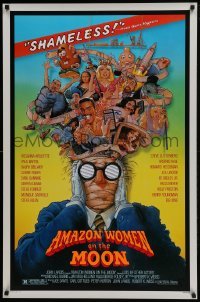 4z075 AMAZON WOMEN ON THE MOON 1sh 1987 Joe Dante, cool wacky artwork of cast by William Stout!
