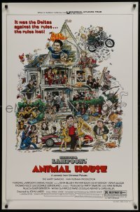 4z083 ANIMAL HOUSE style B 1sh 1978 John Belushi, John Landis classic, art by Rick Meyerowitz!