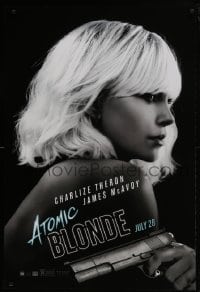 4z091 ATOMIC BLONDE teaser DS 1sh 2017 great close-up portrait of sexy Charlize Theron with gun!