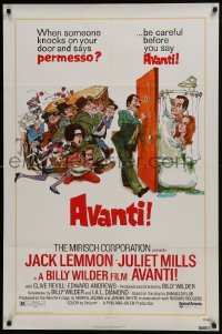 4z094 AVANTI 1sh 1972 Billy Wilder, wacky art of Jack Lemmon & cast by Sandy Kossin!