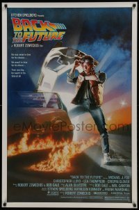 4z101 BACK TO THE FUTURE studio style 1sh 1985 art of Michael J. Fox & Delorean by Drew Struzan!