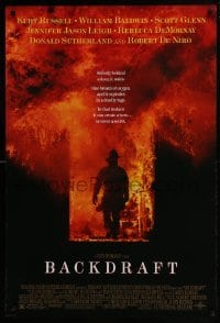 4z106 BACKDRAFT DS 1sh 1991 firefighter Kurt Russell in blazing fire, directed by Ron Howard!