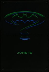 4z118 BATMAN FOREVER teaser DS 1sh 1995 Kilmer, Kidman, cool question mark & bat symbol design!