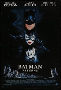 4z119 BATMAN RETURNS 1sh 1992 Michael Keaton, Danny DeVito, Michelle Pfeiffer, Tim Burton!