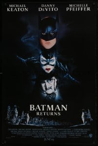 4z120 BATMAN RETURNS int'l advance 1sh 1992 Burton, Keaton, cool dark date design!