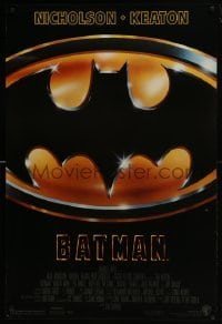 4z114 BATMAN style C 1sh 1989 directed by Tim Burton, Nicholson, Keaton, cool image of Bat logo!