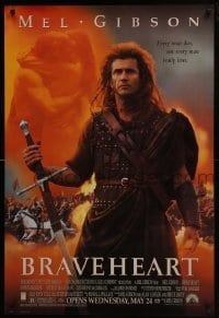 4z181 BRAVEHEART advance DS 1sh 1995 cool image of Mel Gibson as William Wallace!
