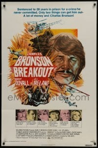 4z186 BREAKOUT 1sh 1975 Jim Pearsall action artwork, Charles Bronson!
