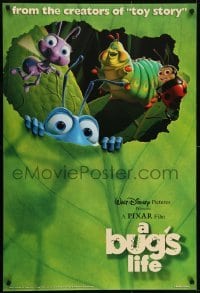 4z190 BUG'S LIFE DS 1sh 1998 cute Disney/Pixar CG cartoon, cute image of cast on leaf, book promotion!