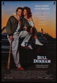 4z196 BULL DURHAM 1sh 1988 great image of baseball player Kevin Costner & sexy Susan Sarandon