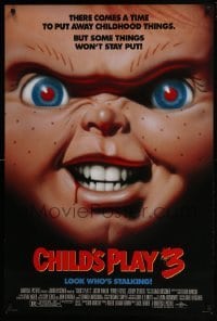 4z225 CHILD'S PLAY 3 DS 1sh 1991 cool super close-up of terrifying doll Chucky!