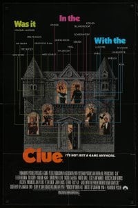 4z236 CLUE 1sh 1985 Madeline Kahn, Tim Curry, Christopher Lloyd, cool board game poster design!